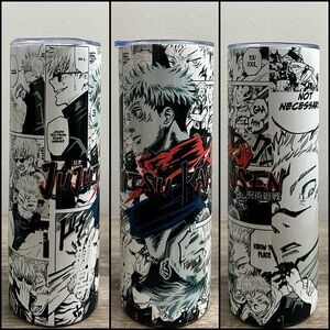 A 20oz skinny tumbler featuring the famous anime Jujutsu Kaisen.